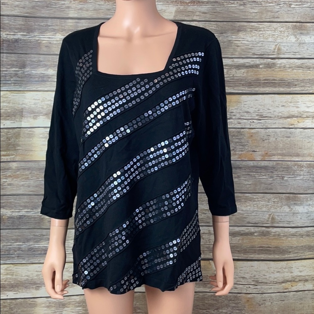 NWOT Marc Bouwer Black Sequined Top
